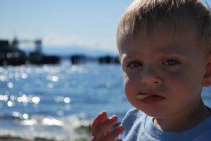 Henry found Grandma's cracker stash. 