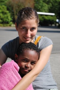 My beautiful sister in law, Angie, and her youngest, Robbie, warming up in the sun at Seattle Center.